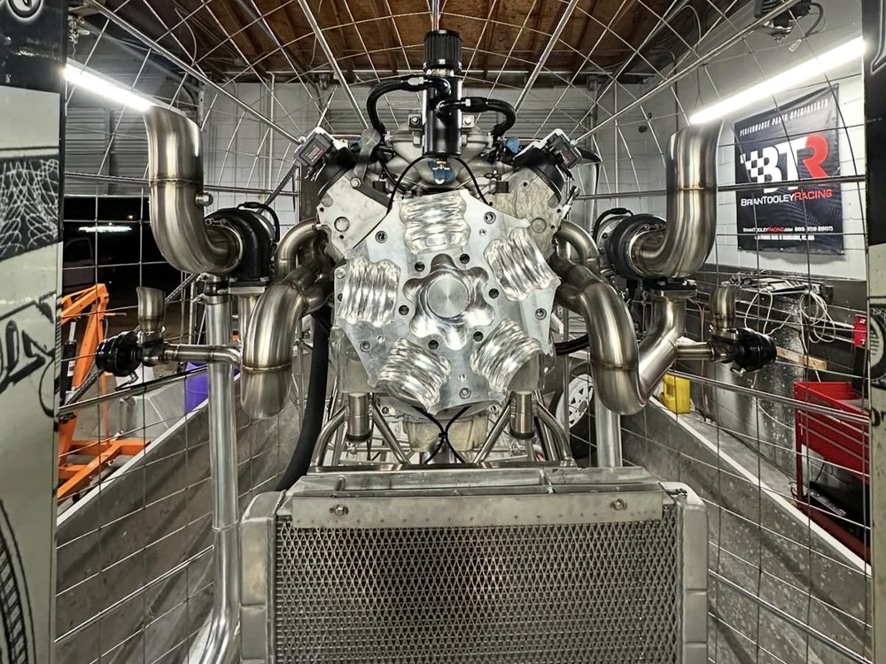 Twin-turbo LS V8 airboat engine — front view
